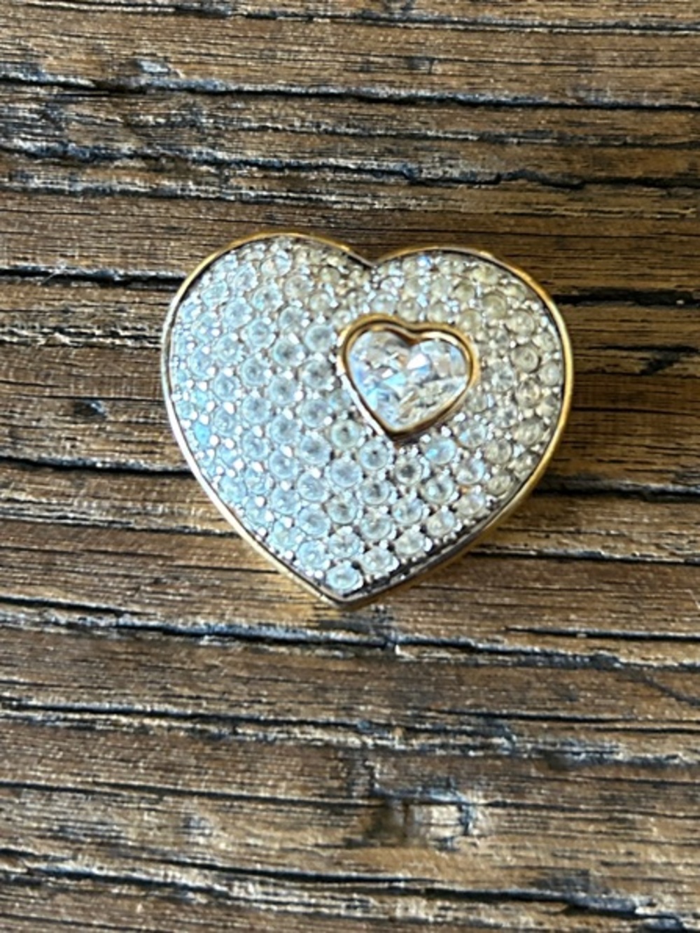 Swarovski Gold-Tone Pave Heart brooch with Clear Crystals